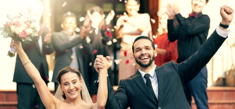 Happy couple after wedding ceremony in Pittsburgh